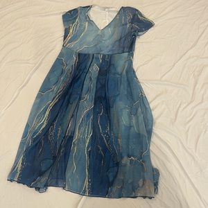 XXL blue and gold marble dress, brand new with tags